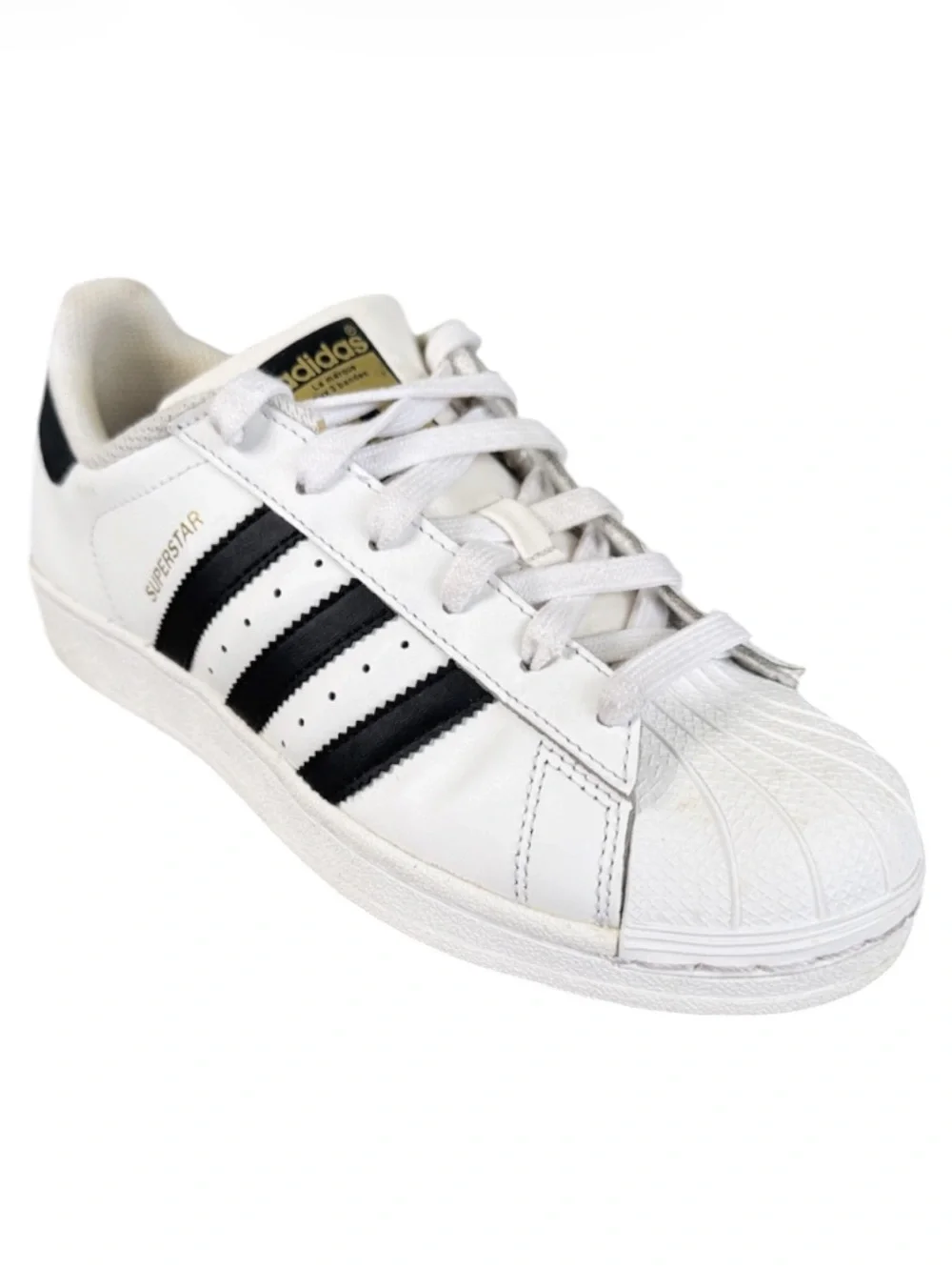 Adidas kids white leather triple stripe lace up sneakers size 5.5